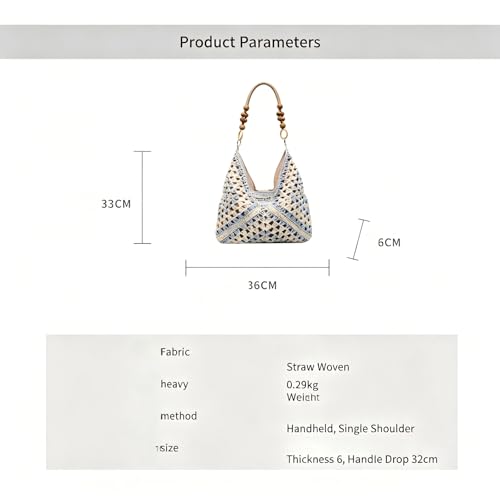 Bolso Tote Tejido para Mujer, Bohemio, Grande, Marrón y Beige miniatura 4