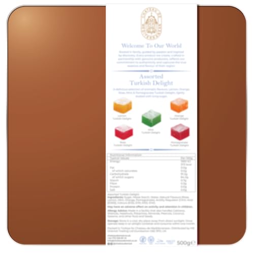 Chateau De Mediterranean Assorted Turkish Delight - 500 g | Rose, Mint, Orange, Lemon & Pomegranate Flavour | Traditional Lokum Dessert | Gourmet Gift Tin | Handmade in Turkey | Approx 26 pieces