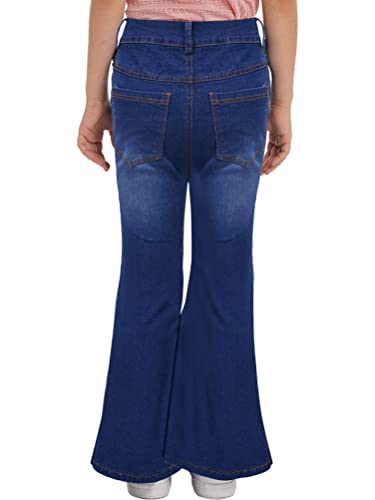 Aislor Kids Girls Flare Jeans Casual Fitted Distressed Denim Trousers Elastic Waist Bell Bottom Slit Hem Denim Pants2