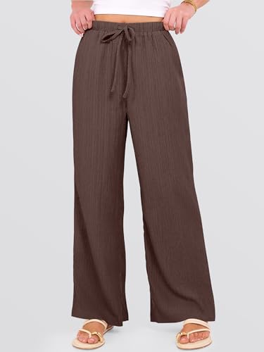 ANRABESS Women's Wide Leg Beach Pants Elastic Waist Lightweight Casual Flowy Palazzo Lounge Trousers with Pockets - Image 3