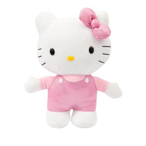 Hello Kitty Giochi Preziosi Peluche suave de 30 cm de altura com roupa da moda, vestido e laço de rosa para crianças, a partir de 3 anos