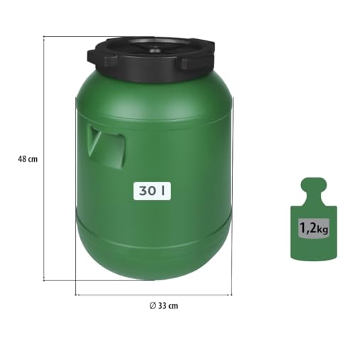 F & R Kleines Fass 30 Liter aus HDPE zur Aufbewahrung I Futtertonne Pferd I Wassertank Weithalsfass mit Deckel I Wasserfass I Sauerkrautfass I Gurkenfass Gärfass I Maischefass