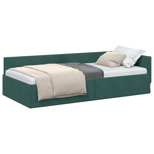 vidaXL Estructura de Cama en Esquina Verde Oscuro 90 cm x 200 cm, Marco de Cama en Esquina, Terciopelo, sofá Moderno y Mueble Cama Que Ahorra Espacio, diseño versátil