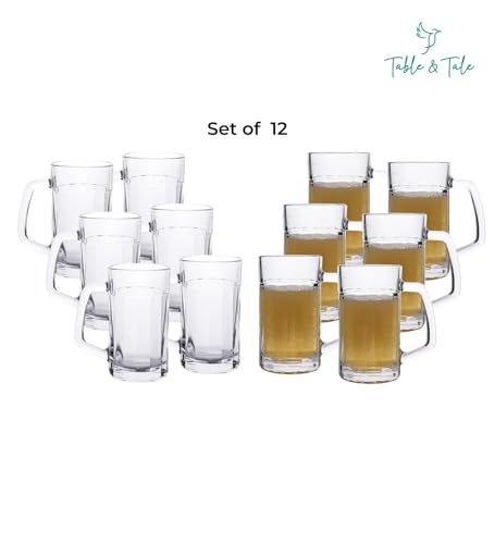 Image of Table & Tale Americano Line 340 ml Beer Mug Set of 12 from Brazil | Crystal Clear Beer Mug | Ideal for Beer, Cocktails, Mocktails, Cold Drinks & Other Beverages