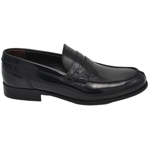  Scarpa College Uomo Originale Cucitura sporgente a Mano Vera Pelle Spazzolata Nero Fondo Cuoio con Antiscivolo Handmade (44 EU)