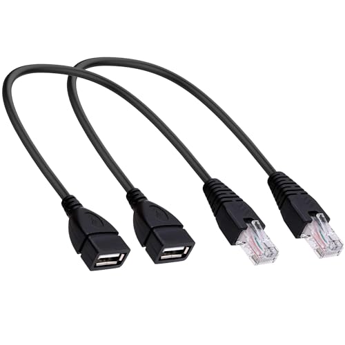 YARCHONN Cable USB a RJ45 Ethernet adaptador USB A 2.0 hembra a RJ45 8P4C macho convertidor cable de extensión de red para router ADSL módem cámara 30 cm – 2 unidades