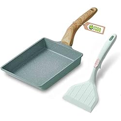 Sartenes Cuadradas Para Tortillas HARLIANGXY Tamagoyaki Sartén japonesa para tortillas con espátula de silicona, sartén cuadrada japonesa, sartén para huevos para estufa e inducción, revestimiento antiadherente(libre de FOA), 20x15cm