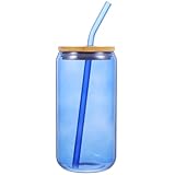 NUOBESTY Vaso de Vidrio Transparente con Tapa y Pajita 500ml, Taza de Jugo Multifunción para Hogar y Bar, Vaso de Agua Reutilizable para Bebidas Frías y Cócteles