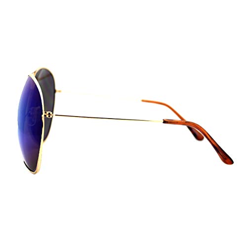 SUPER Oversized Aviator Sunglasses Big Metal Frame Gold, Blue Mirror Lens4