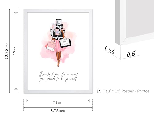 Image of Poster Master Lady with Shopping Bags Poster - Fashion Print - Trendy Art - Modern Art - Gift for Women & Fashionista - Luxury Haute Couture Decor for Bedroom or Girl's Room, 8x10 White Framed