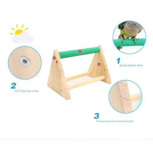 Image of Parrot Play Wood Stand, Bird Grinding Perch Table Trimming Bird Training Stands Portable Table Playstand for Small Cockatiels, Conures, Parakeets, Finch