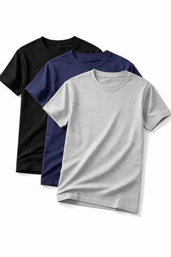 Image of Men's Round Neck T-Shirt Combo Pack (Pack of 3) | 100% Cotton 200 GSM | Bio-Washed | Soft & Breathable | Regular Fit Plain T-Shirts for Men