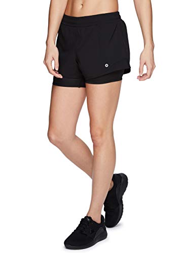 RBX Active Women's Athletic Training Quick Dry Workout Running Shorts with Attached Inner Compression Bike Short S20 Black M