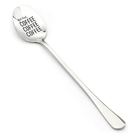 Funny Engraved Stainless Steel Spoon, But First Coffee | Novelty Coffee Spoon Gift for Coffee Lovers Cover