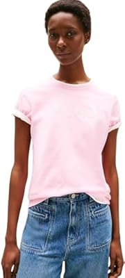 Tommy Hilfiger Camiseta de Manga Corta Mujer Script con Cuello Redondo  Rosa  Classic Pink   L