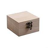 Jonikuper Caja de almacenamiento cuadrada de madera con cierre de metal vintage, caja de recuerdo de madera de paulownia para joyas, organizador decorativo rústico, 10 x 10 x 6 cm (madera cruda)