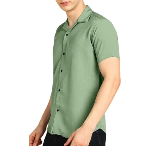 Image of COMBRAIDED Men's Solid Cotton Blend Half Sleeve Shirt - Regular Fit Casual Button-Down Shirt for Office & Travel - Summer & Spring
