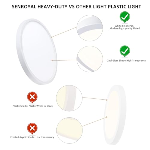 Image of 14 Inch LED Flush Mount Ceiling Light, Slim Dimmable Ceiling Light for Kitchen, Bedroom, Metal and Glass, Low Ceiling, White, 26W, 3000K, 2 Pack