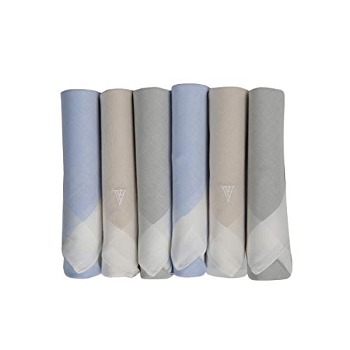 Image of Van Heusen Men's Casual Style Cotton Pastle Handkerchief With Brand Logo (Pack Of 6), Assorted, 45 cm X 45 cm