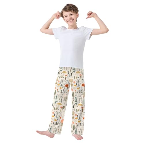 Mushroom Long Pajama Pants Elastic Waist PJ Bottoms with Pockets S A1103093