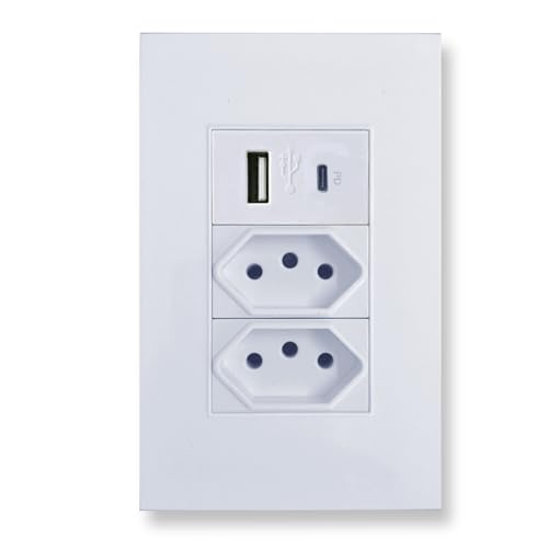 Tomada De Parede Duo com 1 USB e mais USB Tipo-C JWCOM SMART