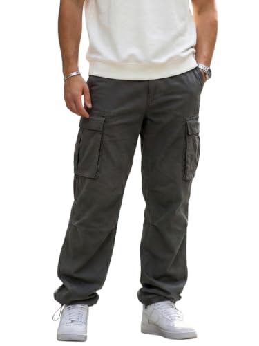Image of Veirdo Men's Baggy Cargo Oversized Pants with Utility Pockets, Relaxed Loose Fit Street Style Trousers, All-Day Comfort, Perfect Casual Wear, Travel, (Size S to 2XL)