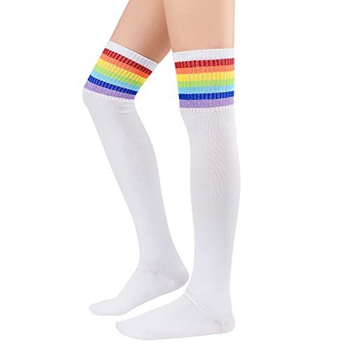 Image of American Trends Womens Rainbow Socks Striped Knee High Socks Thigh High Stockings Casual Tube Socks Costume Leg Warmers