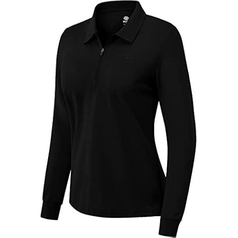 AIRIKE Golf Polo Shirts for Women Long Sleeve Sports Polo Shirts Slim Fit Tennis Shirts for Work Workout Bussiness - black - Medium Cover