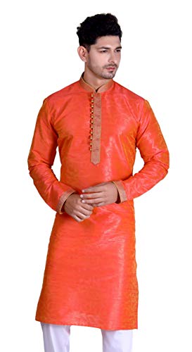 Image of Madinat Men's Embroidered Stitched Cotton Silk Kurta