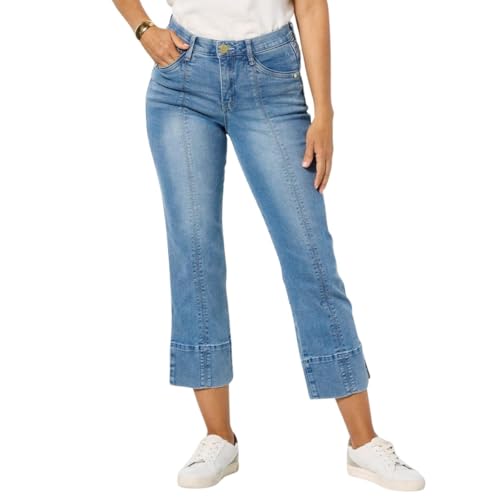 High Rise Kick Flare Jeans with Center Seam Slit Hem by Democracy