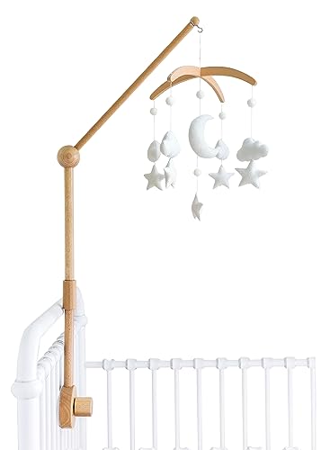 Image of Wooden Crib Mobile Arm w/Moon and Stars Mobile for Crib - Includes Baby Mobile Holder Arm (31 inch, 100% Natural Beech Wood) - Nursery Decor Crib Mobile Set for Boys & Girls