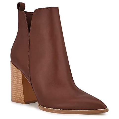 Juliet Holy Women's V Cut Ankle Boots Pointed Toe Stacked Chunky Heel Side Zipper Leather Cutout Western Booties Cover
