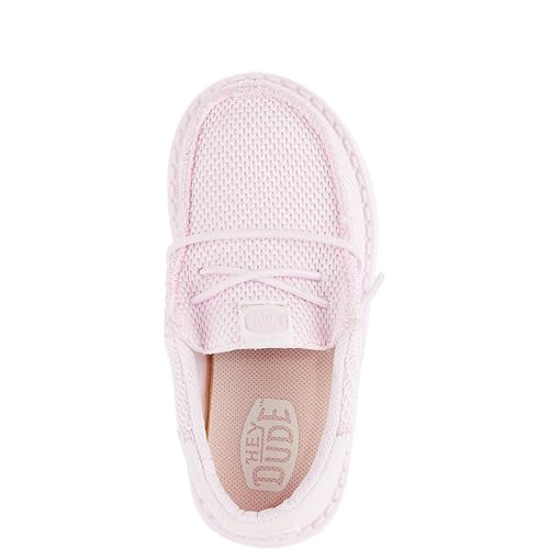 Image of HEYDUDE Unisex Toddler Wally Funk Mono Slip On Shoe, Light Pink Size 7 | Lightweight Textile Loafer with Elastic Laces & Foam Insole