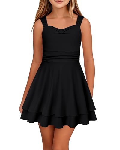 Coedody Tween Girls Sleeveless Summer Dress Kid Casual Beach Mini Loose Athletic Dresses Black 9-10 Years
