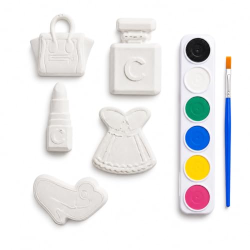 Image of Meenas DIY Kids Plaster Painting Kit - Paint Your Own 3D Figurines with Acrylic Colours & Brush | Perfect Birthday and Farewell Gift, Creative Art & Craft Activity Gift for Kids 2+ (Makeup Set)