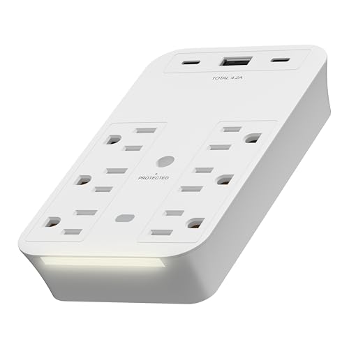 LIDER 6-Outlet Surge Expander, Surge Protector Up to 1500J, Matte White
