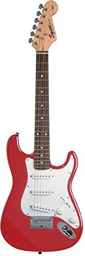 Fender Squier 3/4 Size Kids Mini Strat Electric Guitar - Red Bundle with Tuner, Strap, Picks, Fender Play Online Lessons, and Austin Bazaar Instructional DVD