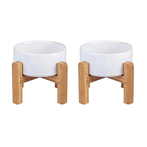 White Ceramic Elevated Dog Bowls Set Cover