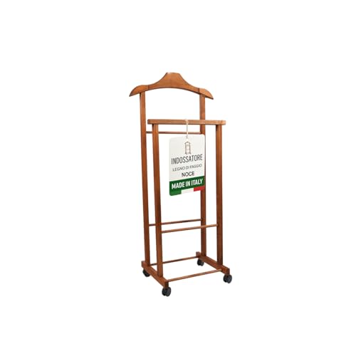 OWIJI Indossatore Appendiabiti Legno Faggio Noce Rotelle Servo Muto Doppio Dimensioni 45 x 30 x 95 cm Appendiabiti Vestiti Camera Letto Cabina Armadio Grezzo