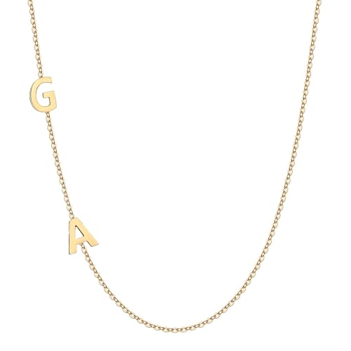 14k Sideways Initial Gold Necklace w Solitaire Diamond, Custom Multiple Letter Necklace, Personalized Solid Gold Initial Diamond Letter Necklace, Personalize Birthstone Bridesmaid Gift.2