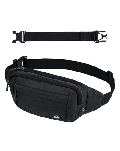 WATERFLY Bauchtasche Hüfttasche Herren Damen: Klein Gürteltasche Sport Bum Hip Bag Männer Frauen Waist Fanny Pack mit Verlängerungsgurt für Reise Wandern Hundetraining Outdoor Schwarz Grau