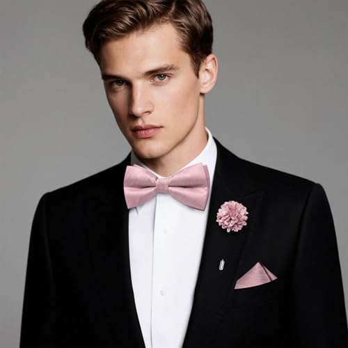 Image of Hi-Tie Bow Ties for Men Pre-Tied Pocket Square with Cufflinks Mens Bowtie Sets for Wedding Formal Party