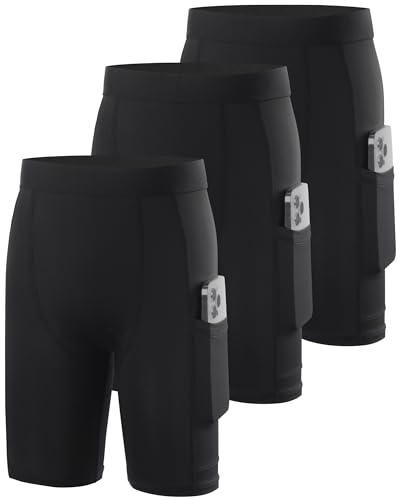 Roadbox Boys Compression Shorts, Youth Boys Performance Athletic Spandex Underwear, Kids Sports Shorts with Pockets