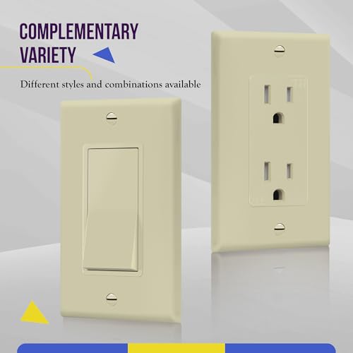 Image of ENERLITES Decorator Light Switch or Receptacle Outlet Wall Plate, Gloss Finish, Size 1-Gang 4.50 inch x 2.76 inch, Unbreakable Polycarbonate Thermoplastic, UL Listed, 8831-I, Ivory