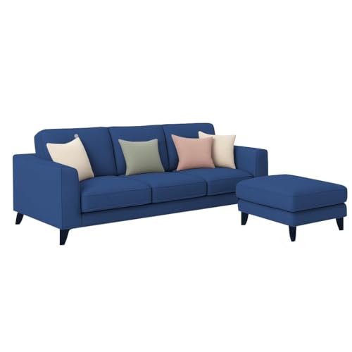 Image of Casaliving Grayon 3 Seater Convertible Sofa Set for Living Room, 3 Seater & Ottoman Modular Sectional Couch for Small Space (Blue Colour) Fabric