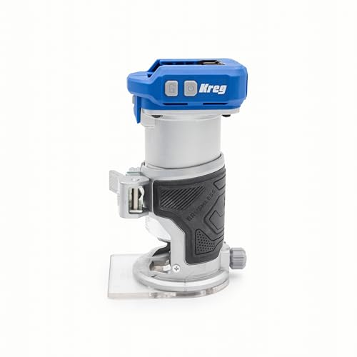 Kreg 20V Ionic Drive 1/4 Inch Trim Router - Cordless 20V for Woodworking - Micro-Adjustment Trim Tool - Dual LED Lights - Precise Electric Handheld Router - Bare Tool - KPTRT025A