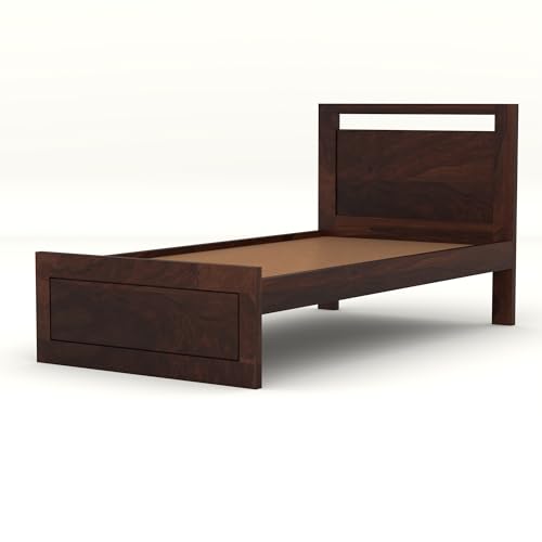 Image of Solid Sheesham Wooden Bed 6X4 Bed Single Bed Without Storage for Bedroom - Single Cot Wooden BedSingle Size for Living Room Guest Room - 12 Month Warranty (Theo Walnut)