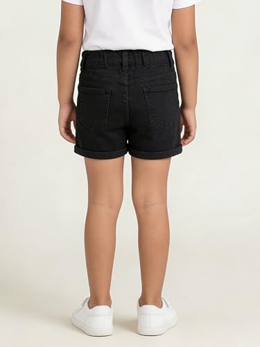 Image of KiddoPanti Girls Tight Length Rollup Denim Shorts with Lavender and Pink 3D Crochet Flowers
