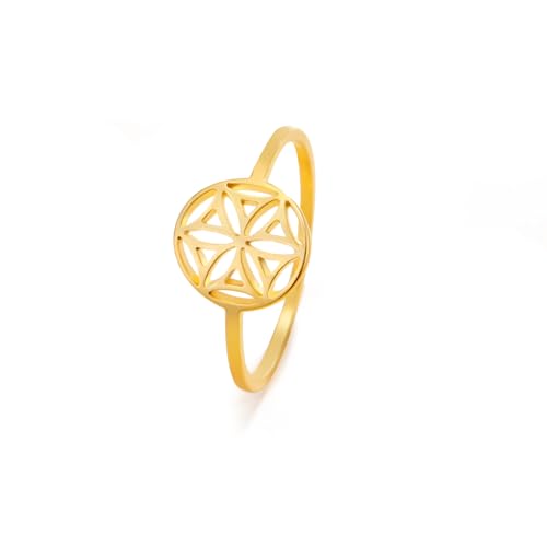 kkjoy Bague de Fleur de Vie en Acier Inoxydable Anneau de Graine de Vie Bague de Promesse Bijoux Cadeau pour Femmes Charmant Dames