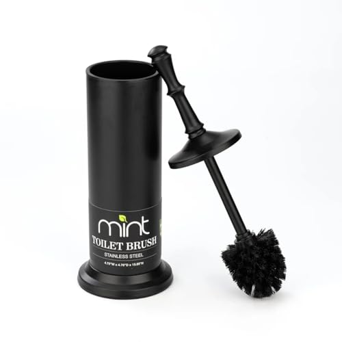 Image of J&V TEXTILES Industrial Toilet Brush, Toilet Bowl Brush with Extra Long Handle Durable Bristles Toilet Scrubber and Covered Holder for Toilet Brush Set (Matte Black)
